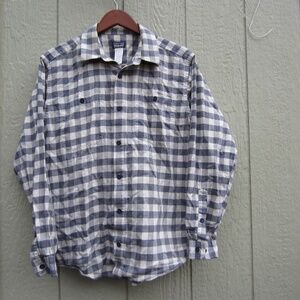 Patagonia Shirt Mens M Grey/white Plaid‎ Pockets Button Up Cotton hiking outdoor